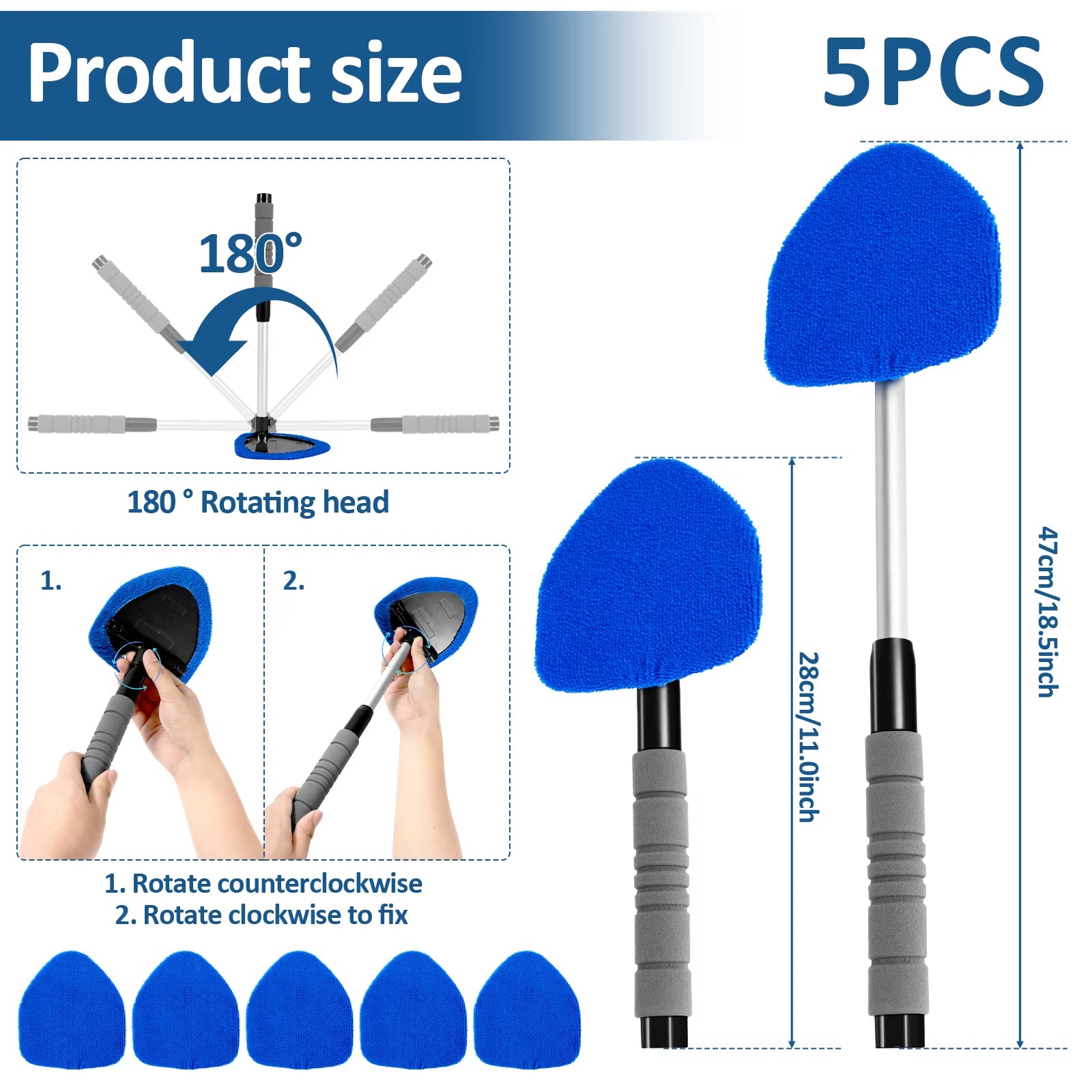 Car Windshield Cleaner with 18.5 Inch Adjustable Handle Strong Absorbent Car Window Cleaner with 180°Rotating Cleaning Head 11