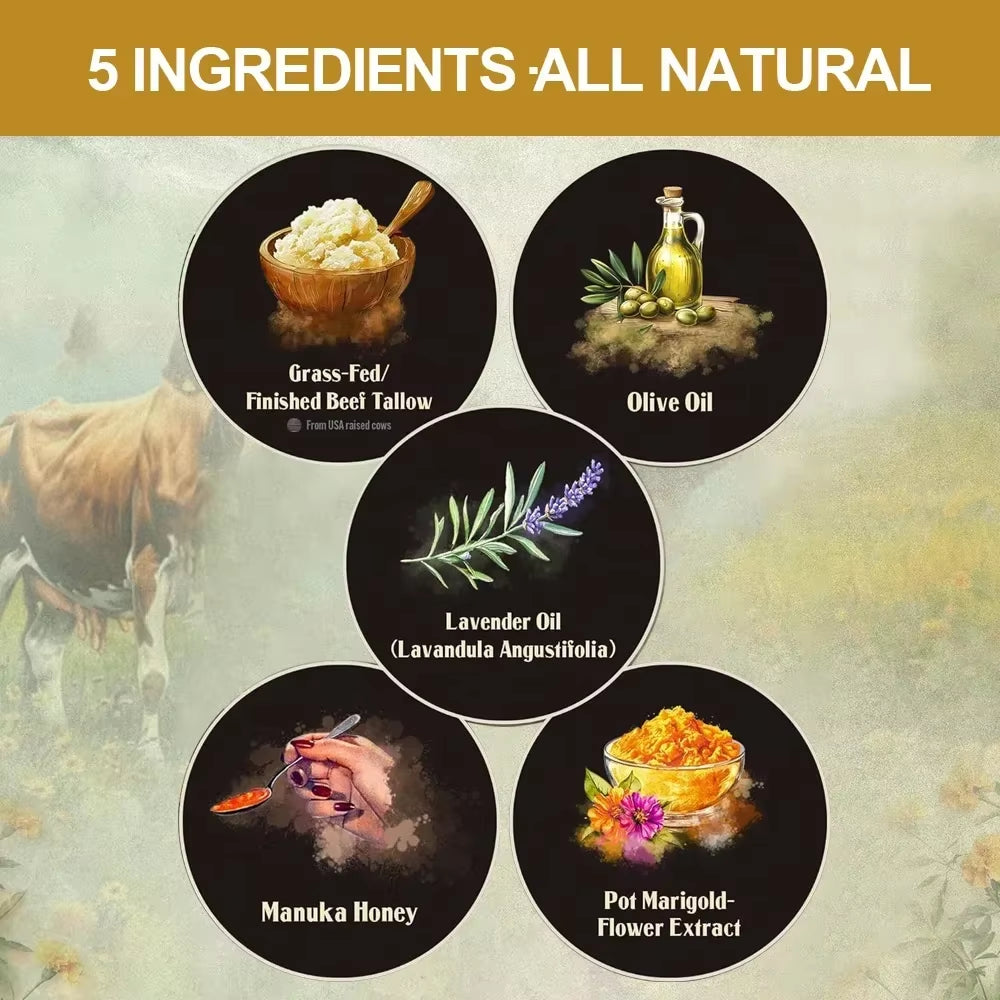 Nourish Your Skin with Our 100% Grass Fed Whipped Vanilla Beef Tallow Moisturizer - Anti-Aging, Brightening & Hydrating Cream for All Skin Types