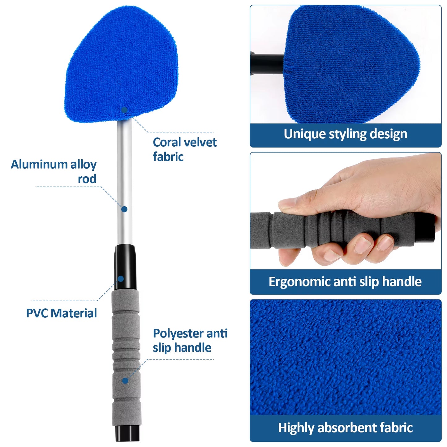 Car Windshield Cleaner with 18.5 Inch Adjustable Handle Strong Absorbent Car Window Cleaner with 180°Rotating Cleaning Head 11