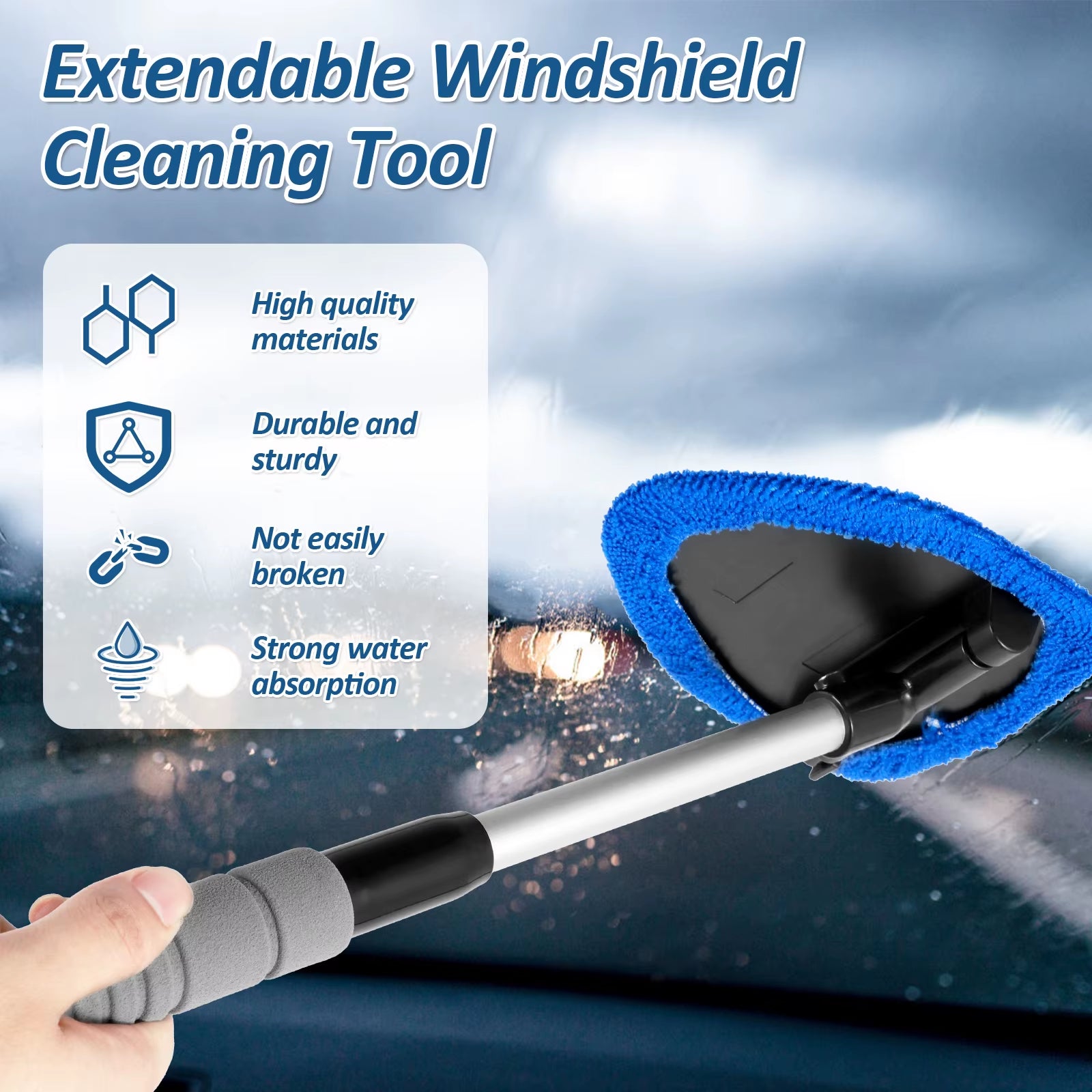 Car Windshield Cleaner with 18.5 Inch Adjustable Handle Strong Absorbent Car Window Cleaner with 180°Rotating Cleaning Head 11